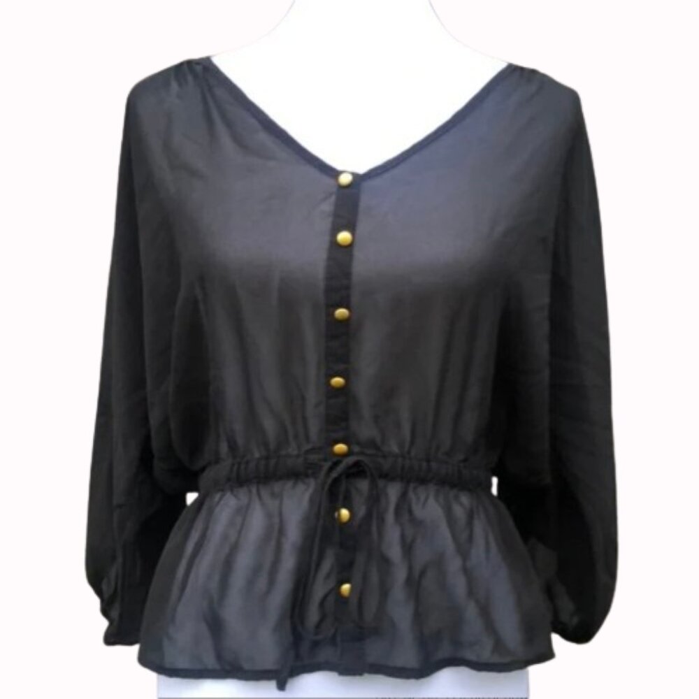 Forever 21 Black Long Sleeve Chiffon Blouse Size M